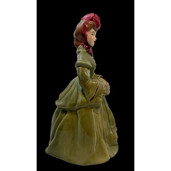 Vintage MCM Florence Pasadena Ceramics Delia Figure In Green Dress w/ Bouquet 8" - Picture 7 of 12